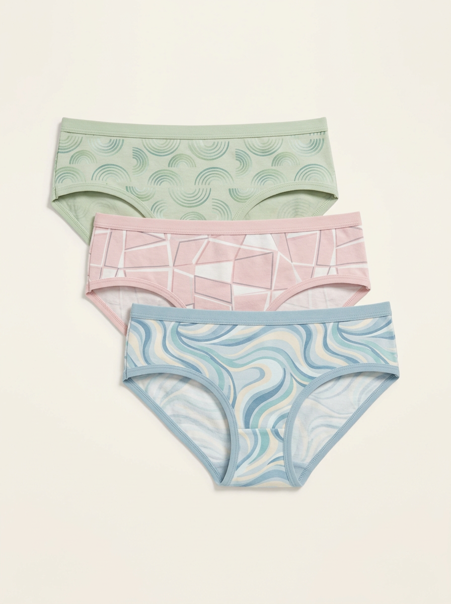 Women's Geometric Rainbow Wavy Pattern Three-Pack Briefs
