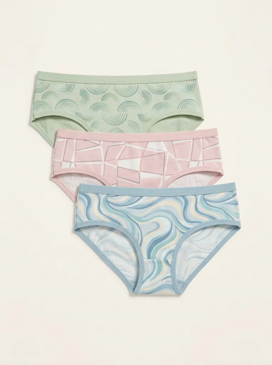 Women's Geometric Rainbow Wavy Pattern Three-Pack Briefs