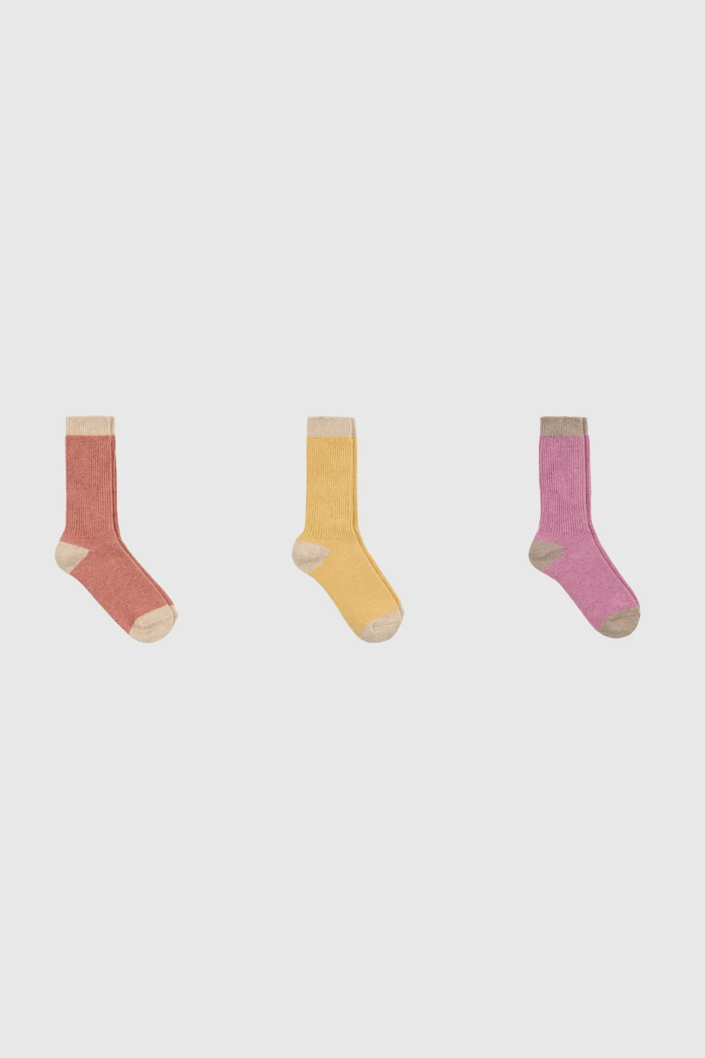 Contrast Trim Cashmere Blend Socks - Three Pack