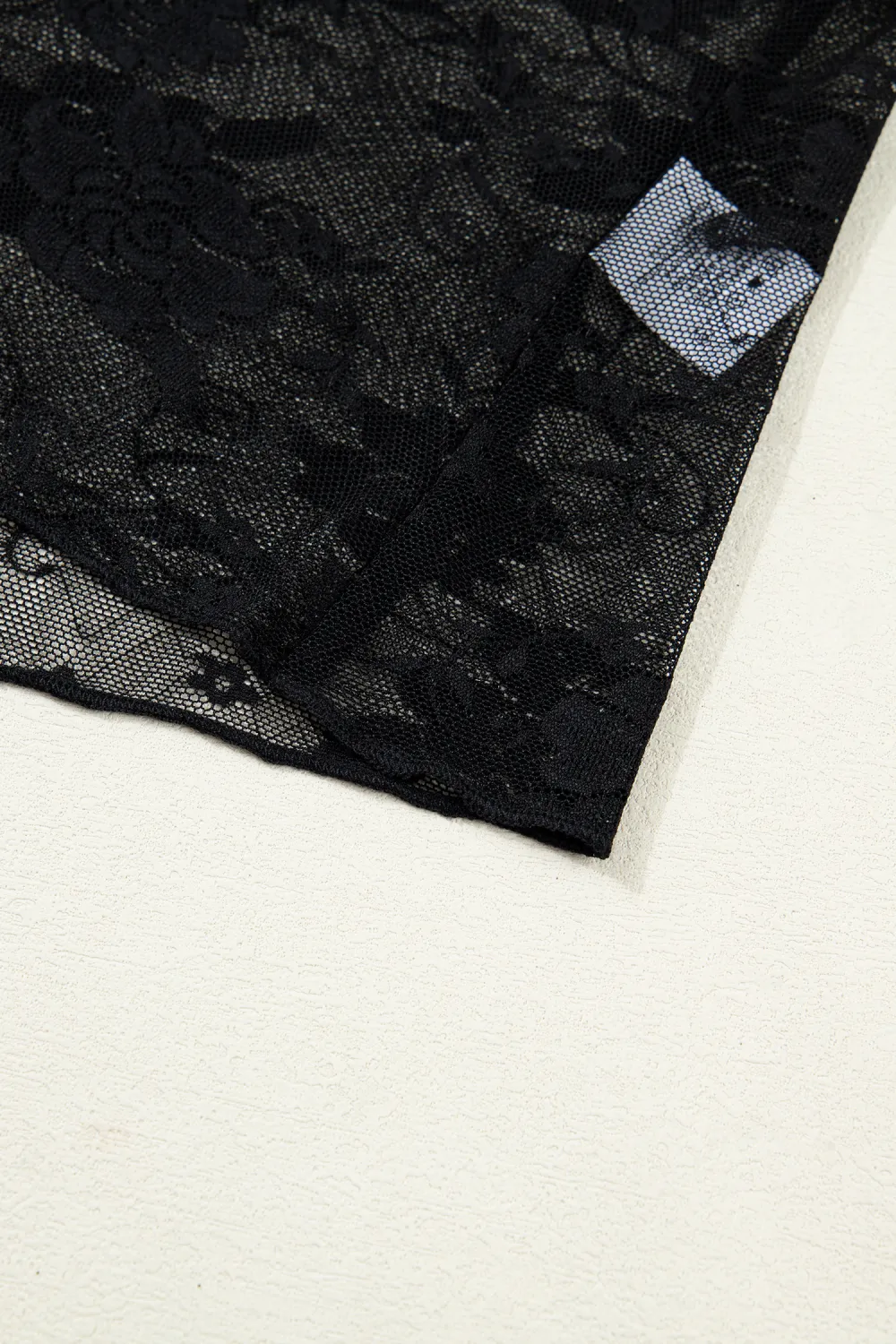 Black Floral Lace Mesh Short Sleeve Top