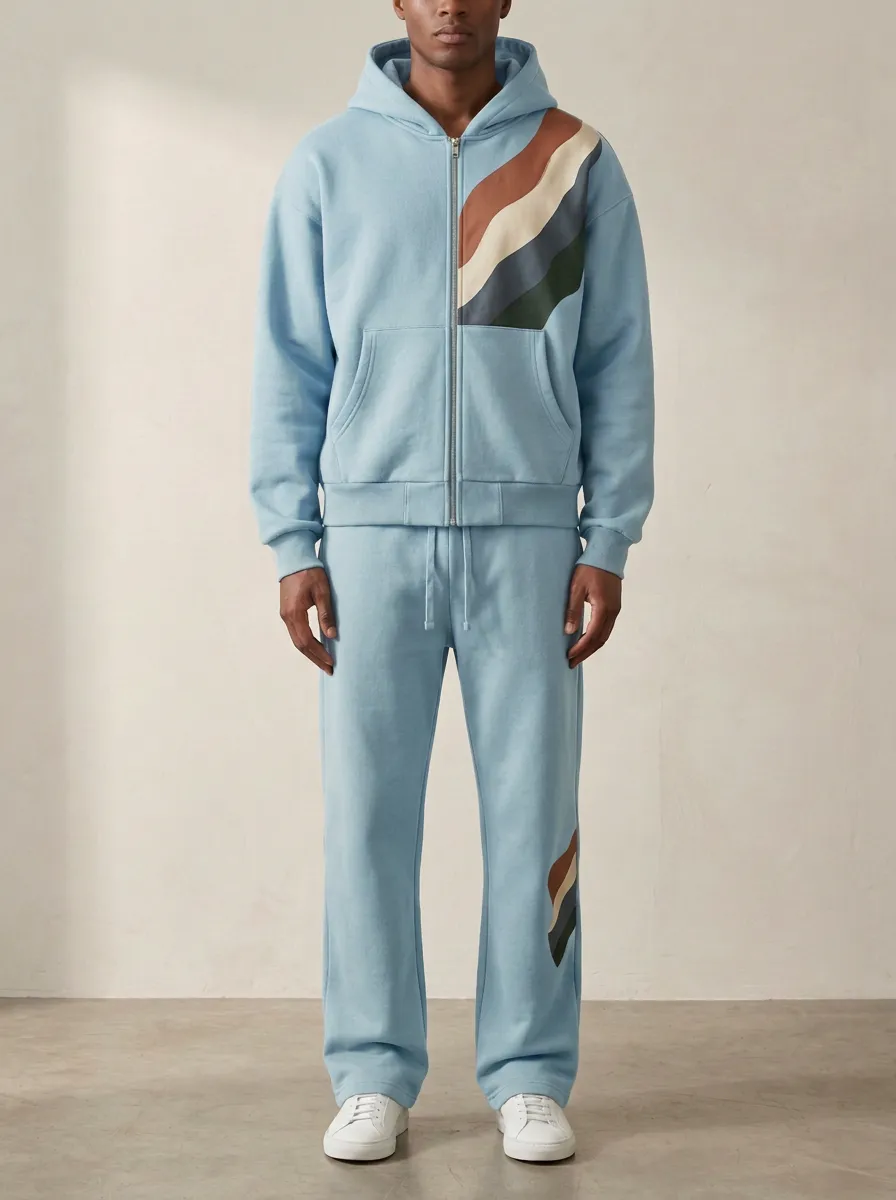 Men's Retro Stripe Printed Hooded Tracksuit