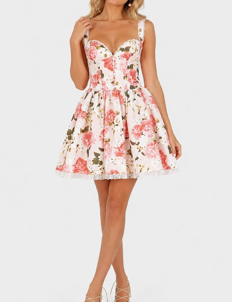 Lace Trim Sweetheart Neck Mini Dress