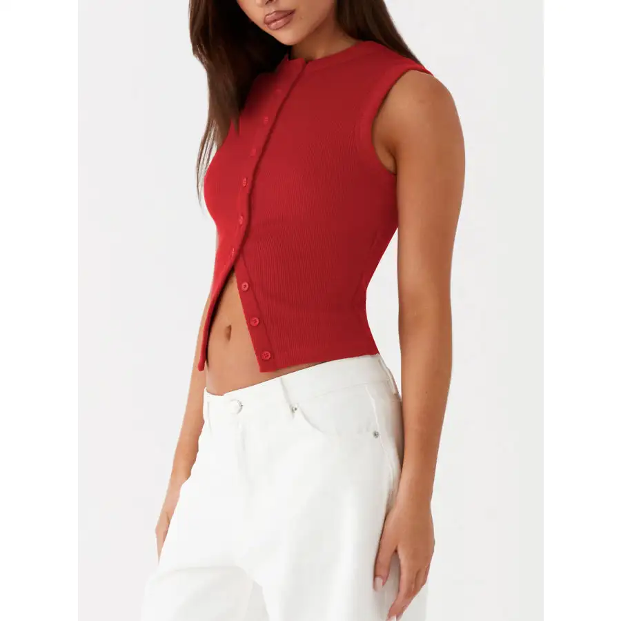 Button Up Round Neck Tank