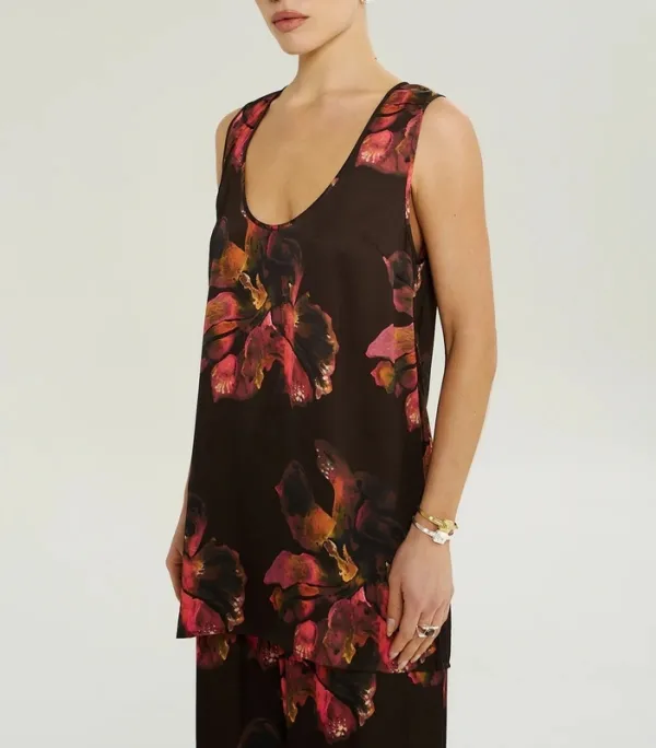 Chocolate Floral Scoop-Neck Tank