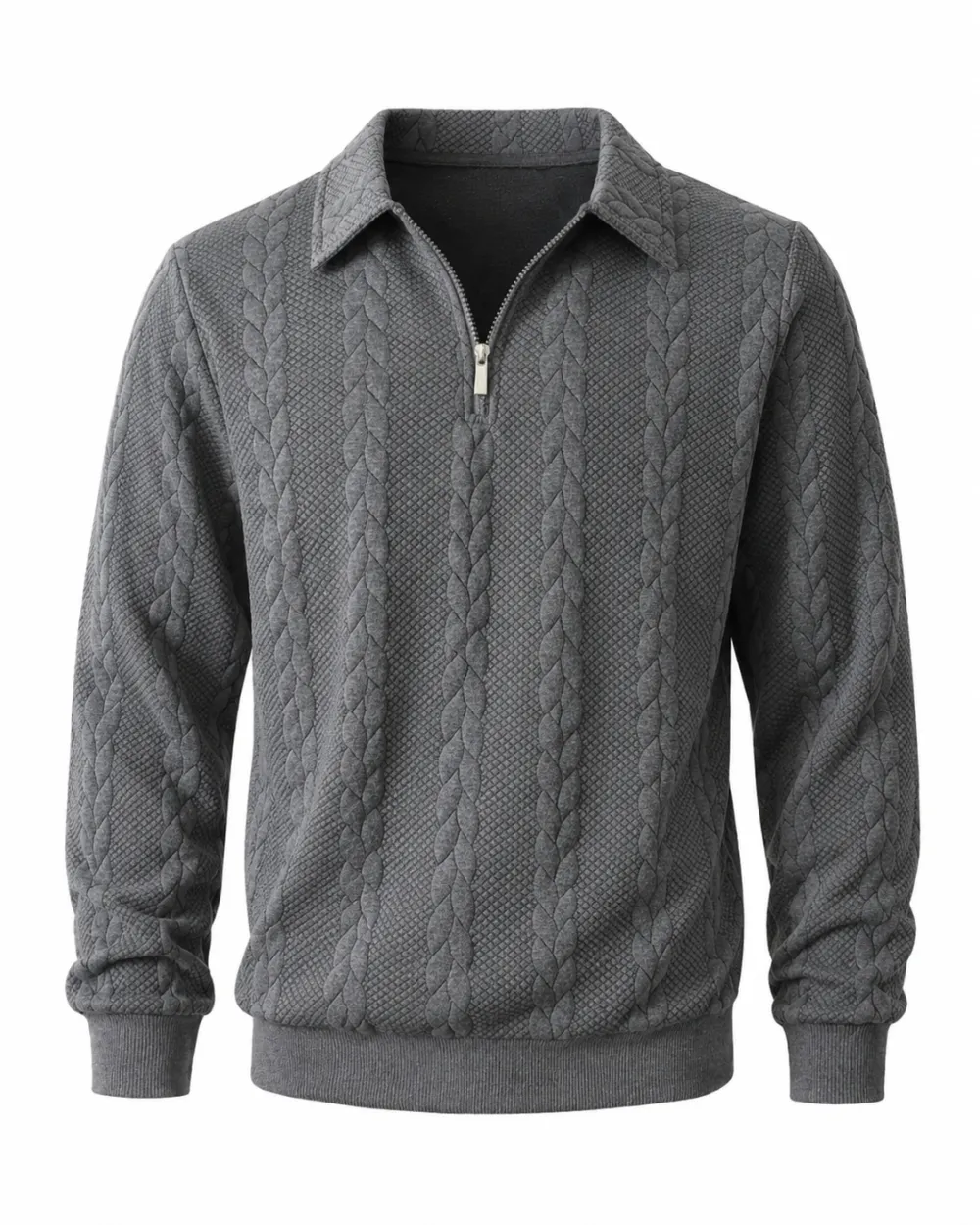 Men's spring knitted long-sleeved slim-fit polo shirt, daily wear, casual and versatile, retro zipper half-button design