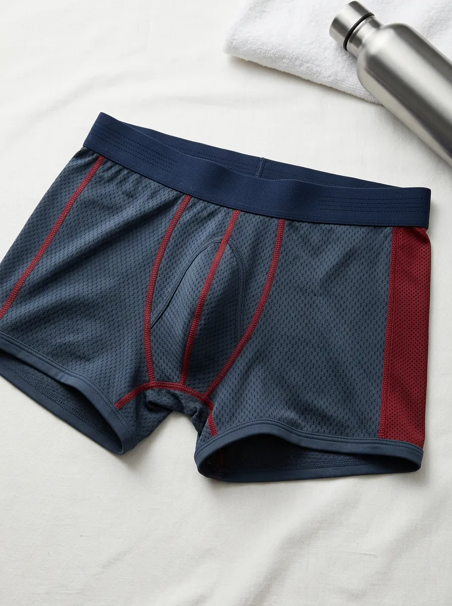 Men's Athletic Mesh Contrast Stitching Printed Boxer Briefs
