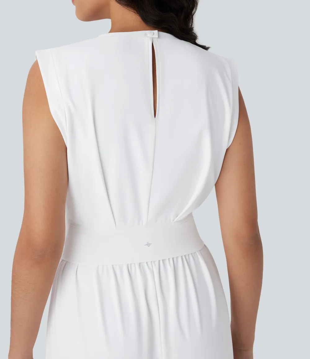 SoftlyZero QuickDry Round Neck Sleeveless Keyhole Pocket Yoga Jumpsuit-Easy Peezy Edition
