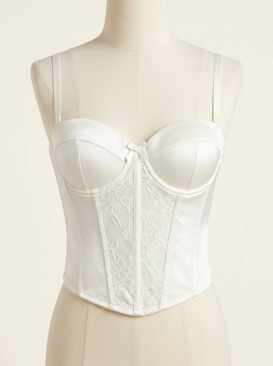 Lace-Panel Floral-Lace Button-Front Women's Corset Top