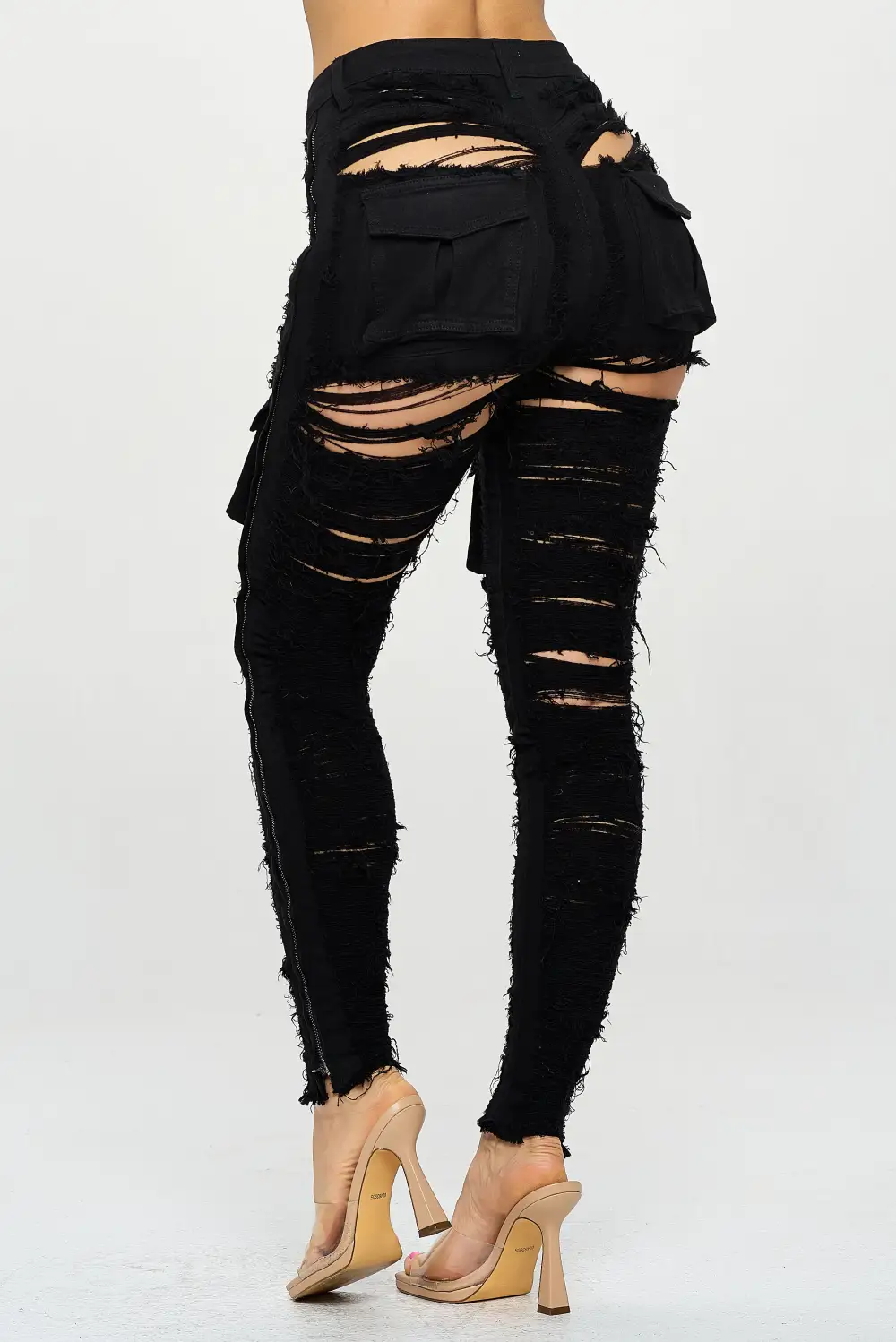 High-Rise Cargo-Pocket Skinny Cargo Jeans