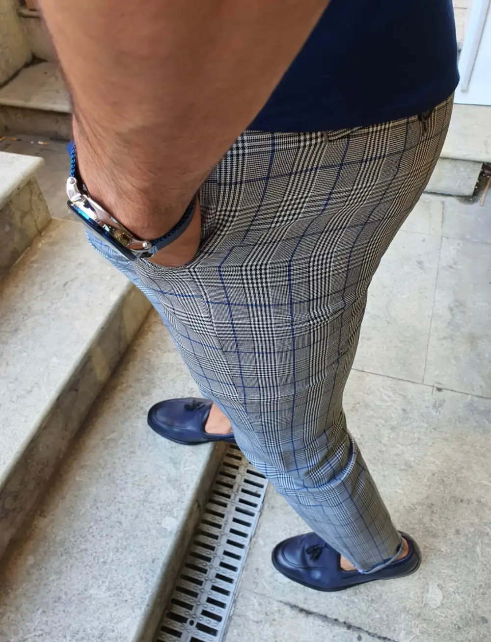 Sleek Slim Fit Plaid Tailored Trousers