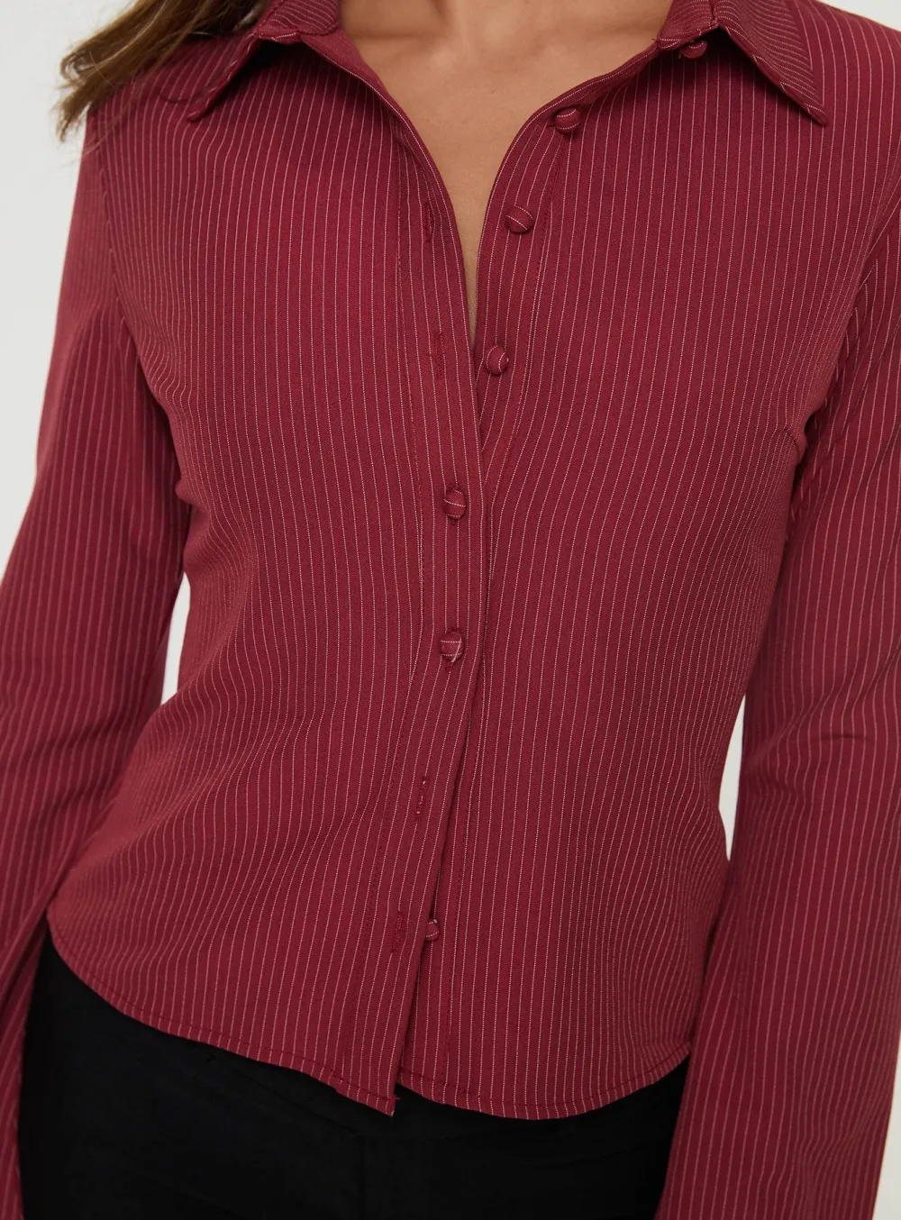 Red Pinstripe Long Sleeve Shirt