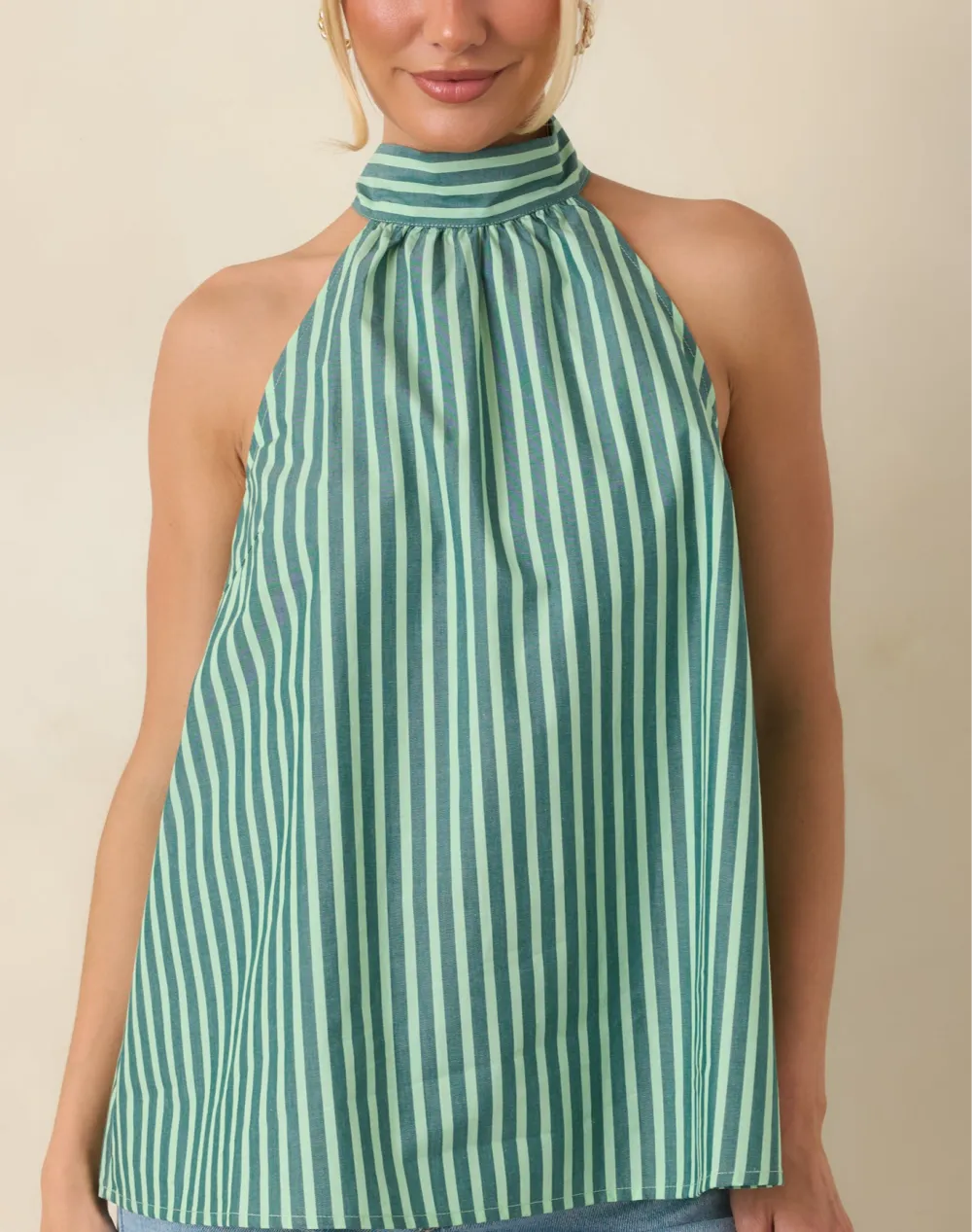 Halter Sleeveless Striped Cotton Top