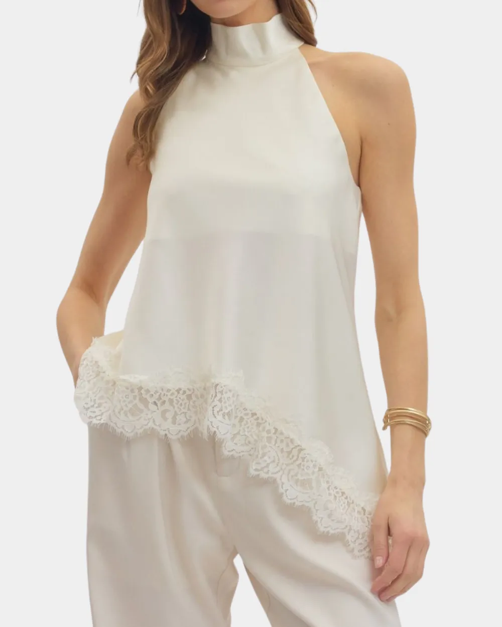 Relaxed Lace High Neck Top