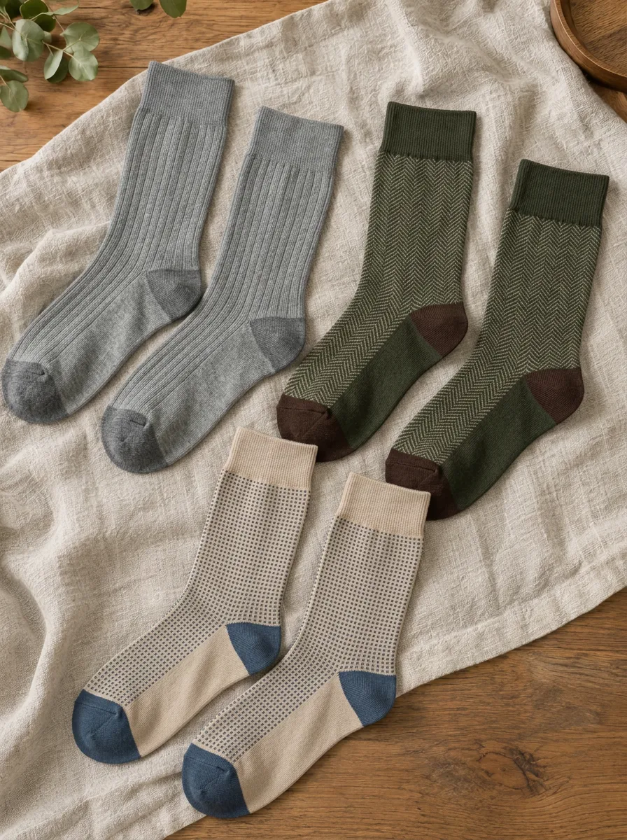 Men's Ribbed Herringbone Grid Pattern Printed Socks 3-Pack