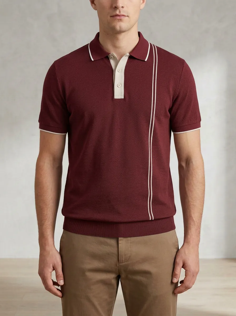 Men's Casual Minimalist Vertical Stripe Contrast Trim Polo Shirt