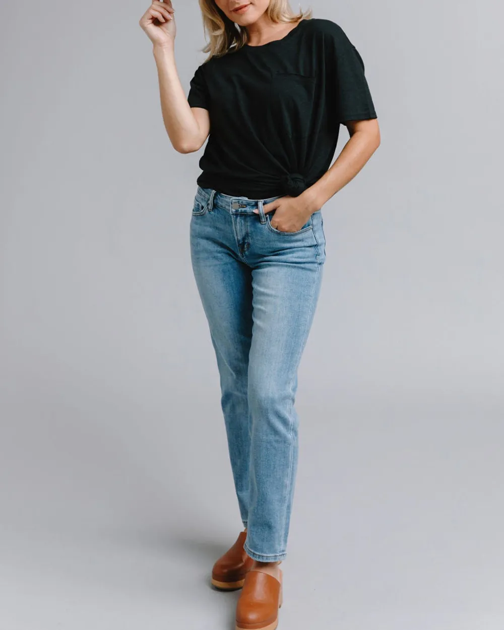 Light Wash Mid Rise Straight Jean