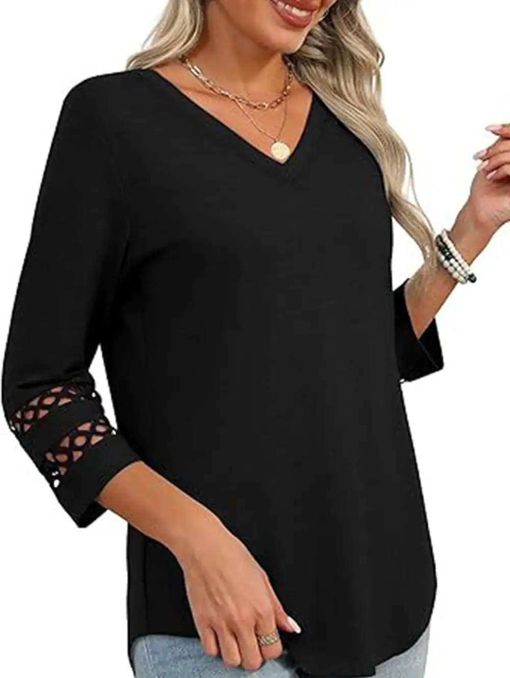 V-Neck Lace Trim Top