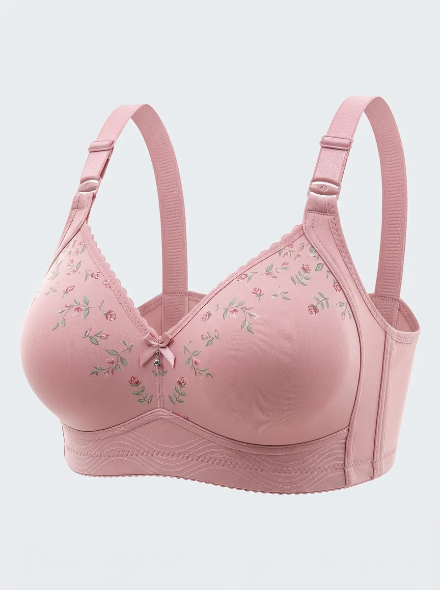 Women's Plus Size Dusty Rose Rose Floral Full-Coverage Embroidered Wireless Bra