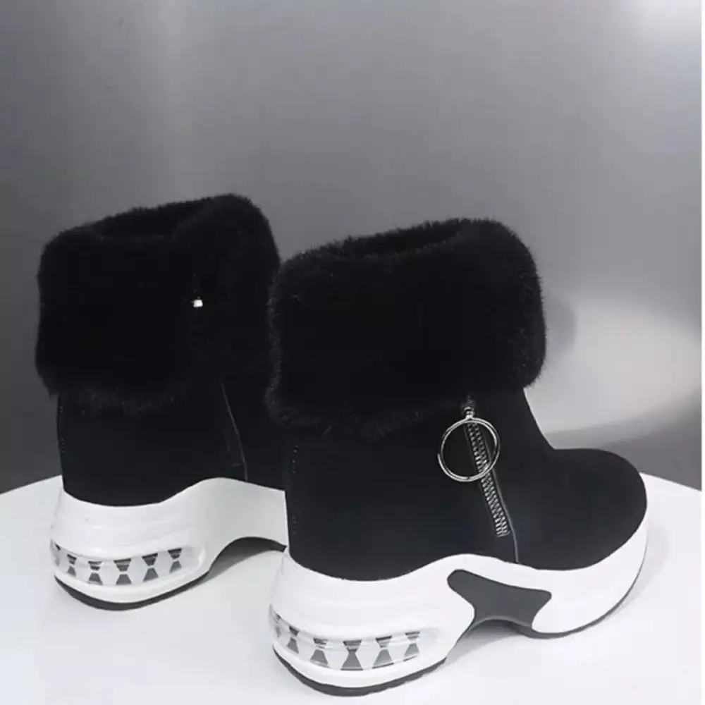 Fuzzy Side-Zip Platform Ankle Boots