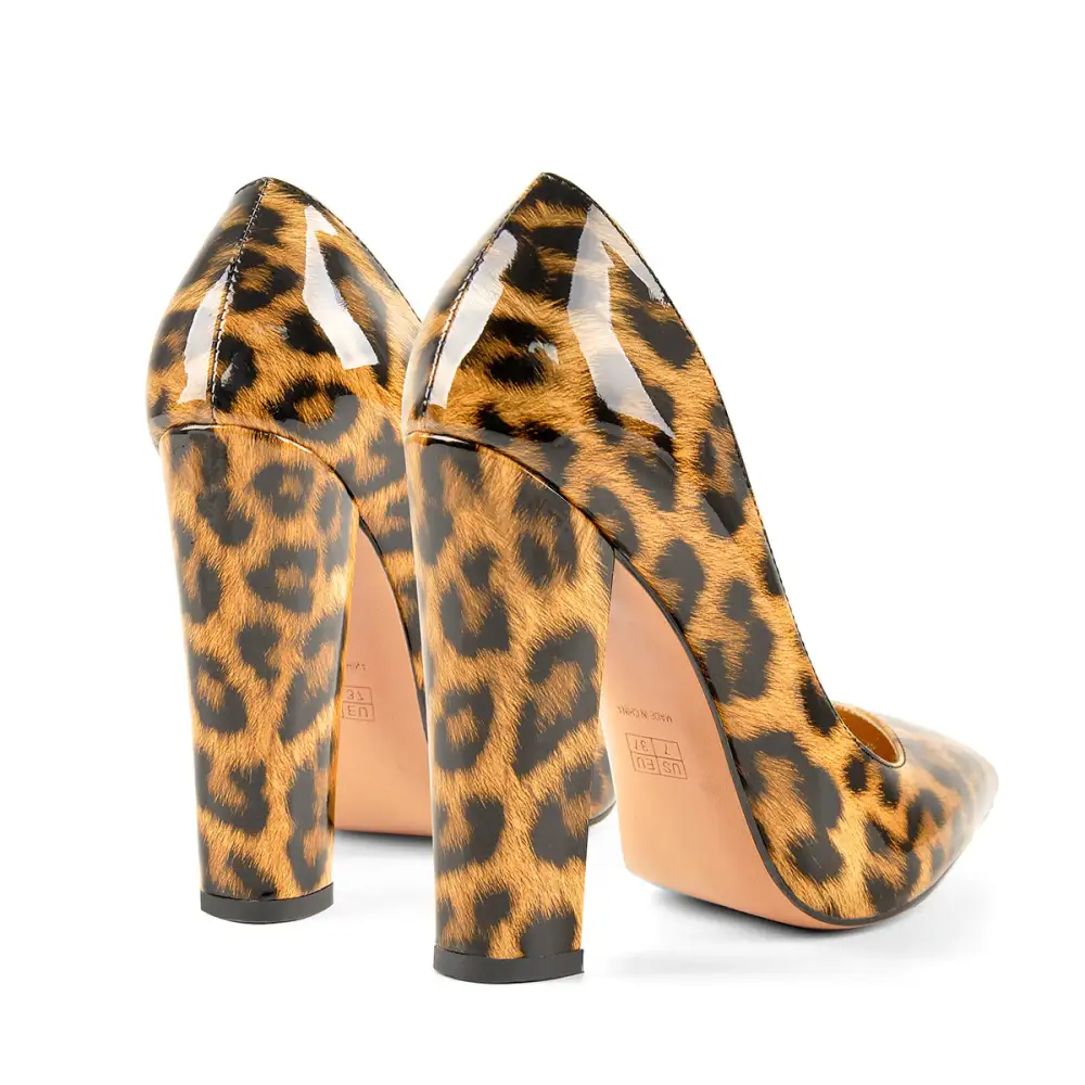 Leopard Pattern Pointed Toe Chunky Heel Pumps