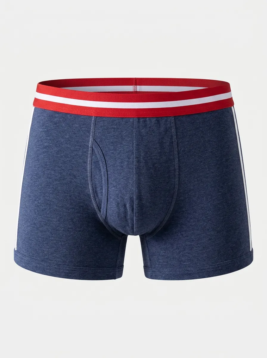 Men's Sporty Striped Waistband Heather Blue Printed Boxer Briefs