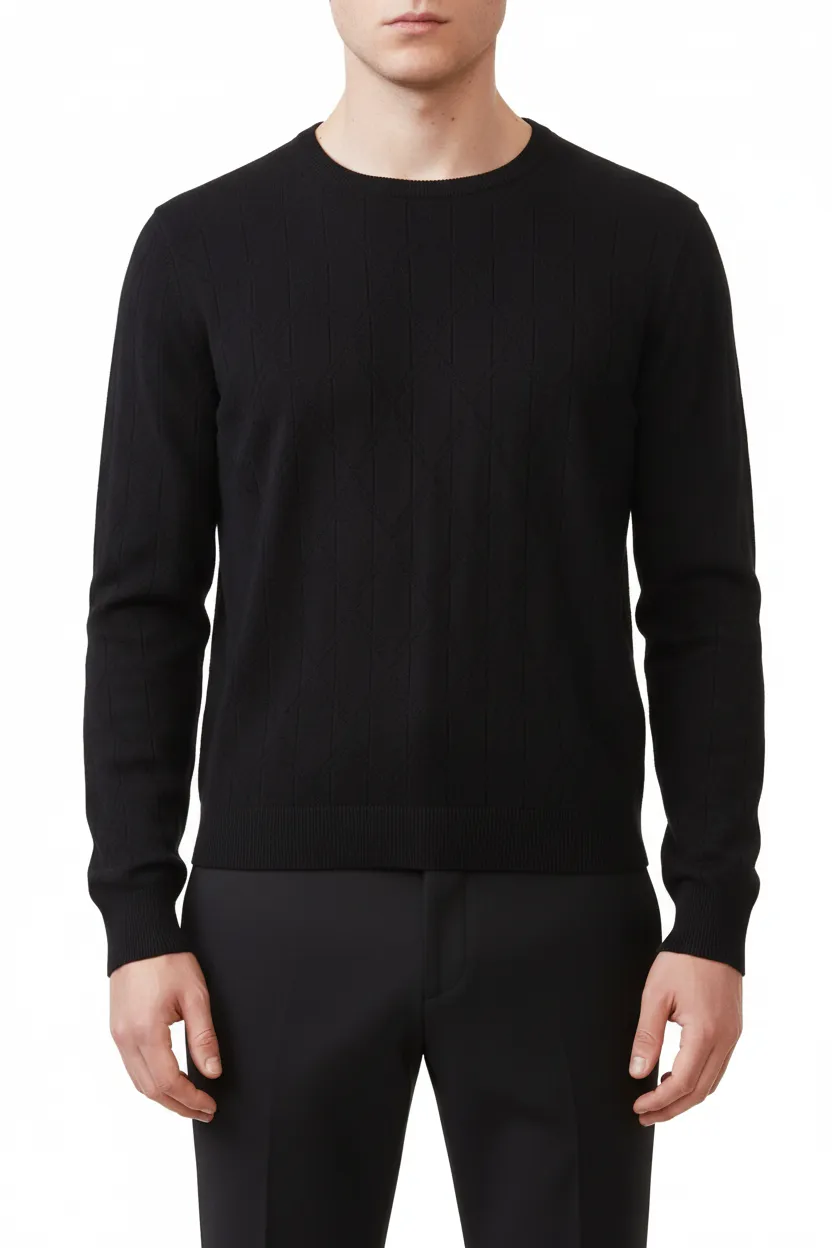 Classic Diamond Pattern Regular Fit Viscose Crew Neck Sweater