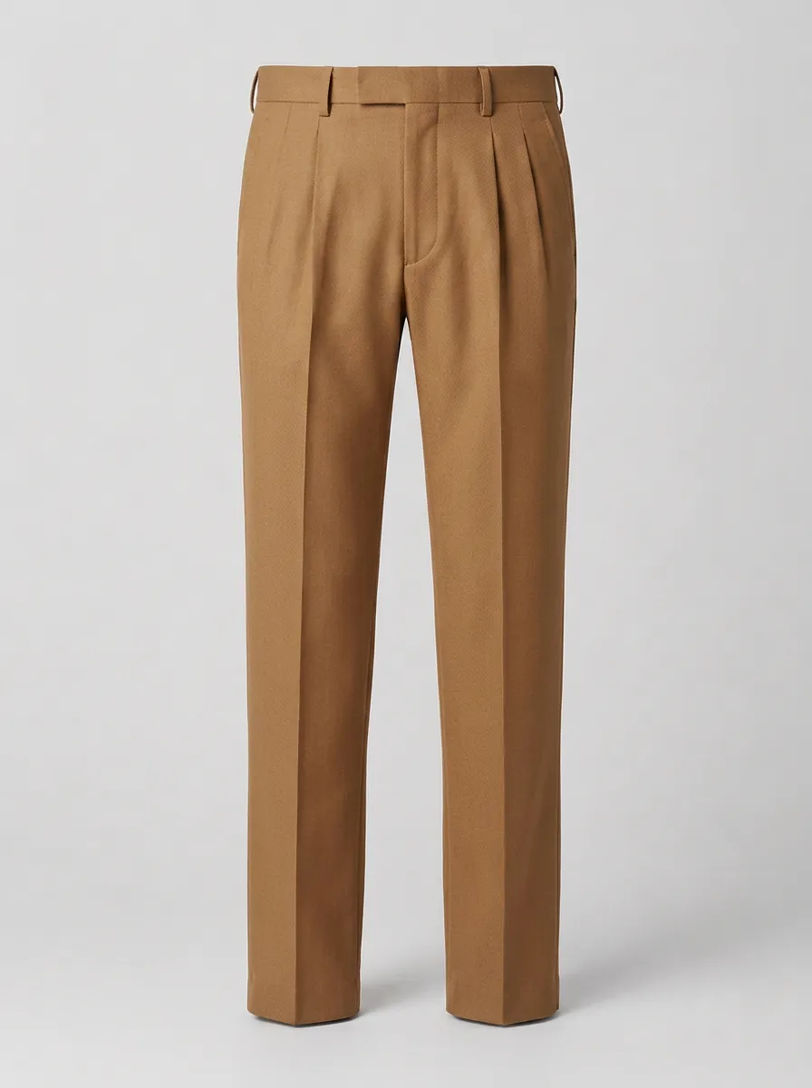 Men's Classic Business Camel Pleated Tailored Trousers