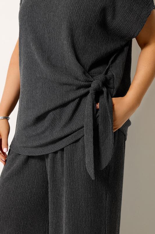 Grey Wide Leg Textured Trousers detail 3