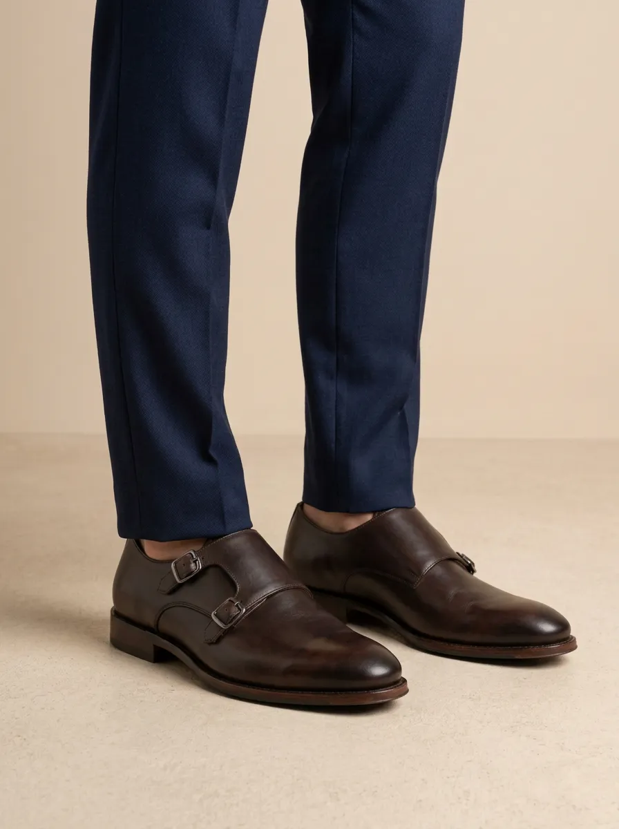 Men's Business Formal Double Monk Strap Leather Shoes