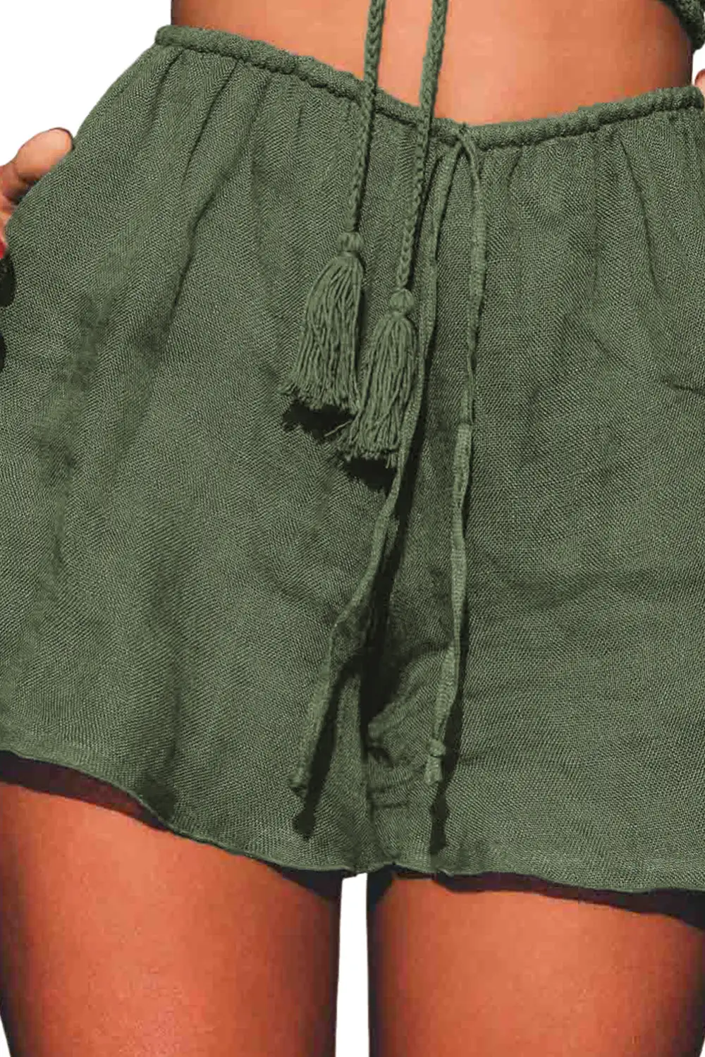 Classic Linen Blend Elastic Waist Drawstring Casual Shorts