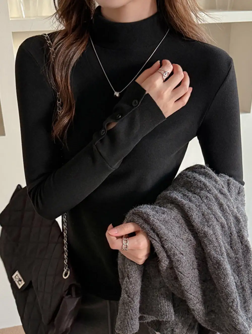 Draped Mock Neck Blouse