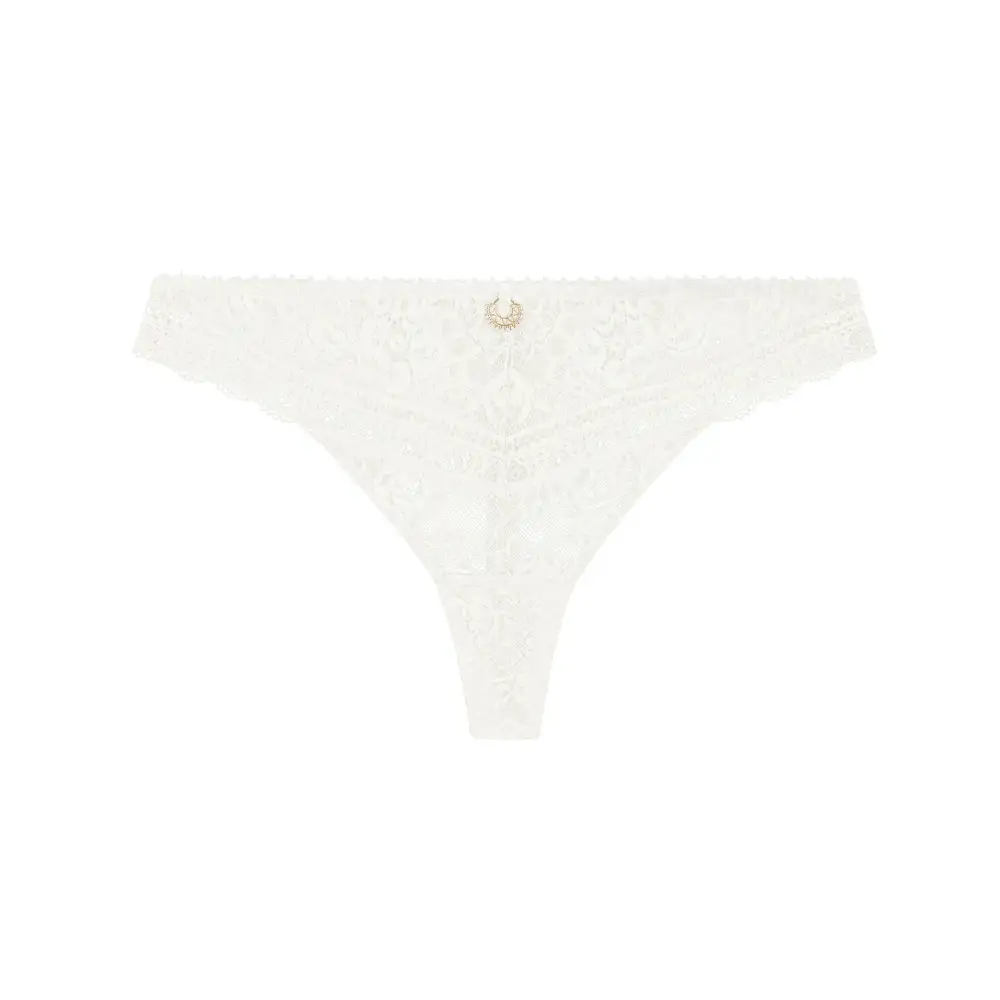Women's High Cut Flat Seams Elastic Waistband Cotton Gusset Guipure Lace Cotton Lightweight Soft Fabric Stretch Fit Tanga Panty