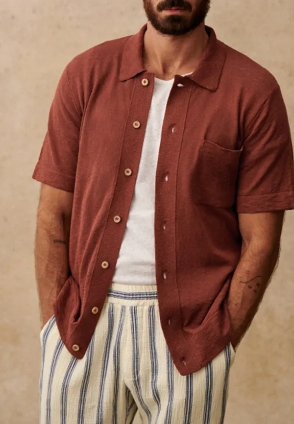 Burgundy Patch Pocket Short Sleeve Camp Shirt