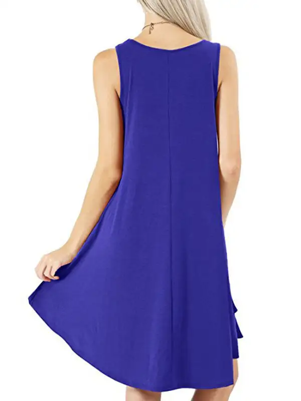 Relaxed Pocket Sleeveless Solid Color Spaghetti Neck Mini Dress