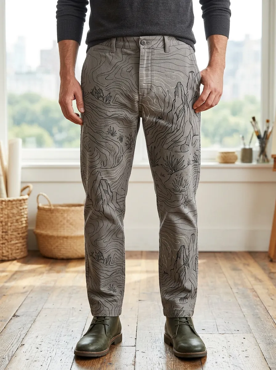 Men's Outdoor Adventure Topographic Mountain Printed Pants