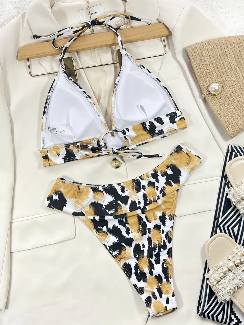 Animal Print Halter Neck Bikini Swim Set