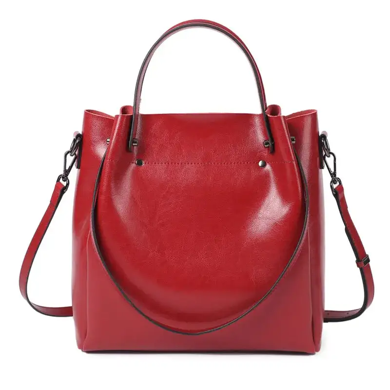 Genuine Cow Leather Bucket-Style Tote Minimalist