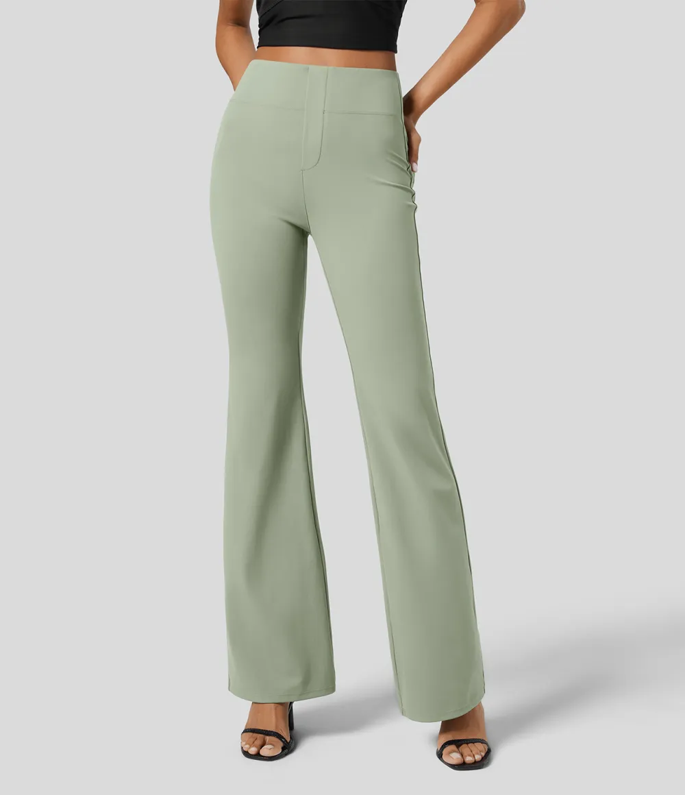  High Waisted Back Side Pocket Slight Flare Work Pants