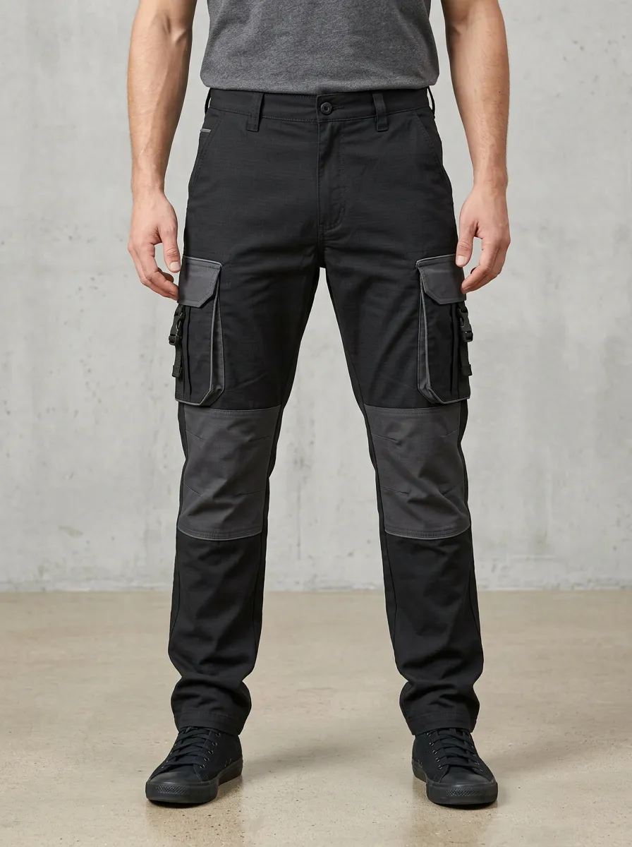 Unisex Multi-Pocket Contrast Panel Tactical Work Pants
