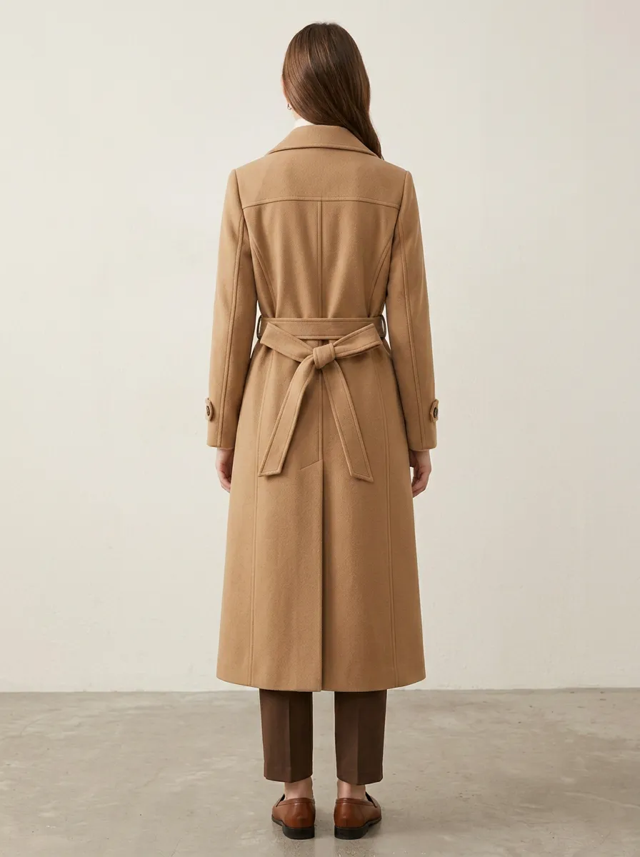 Women's Structured Belted Minimalist Long Trench Coat