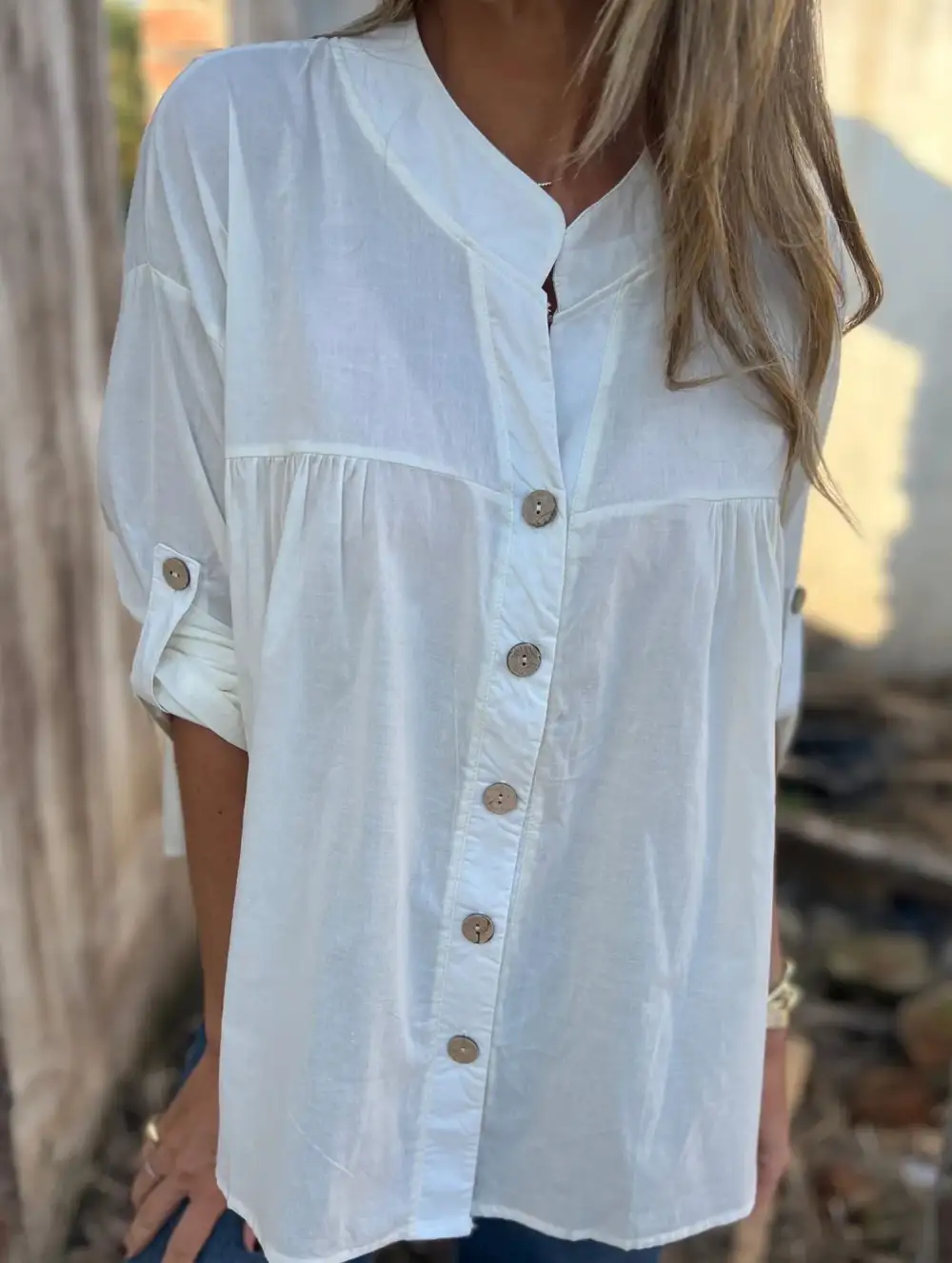 Loose V-Neck Pleated Shirt