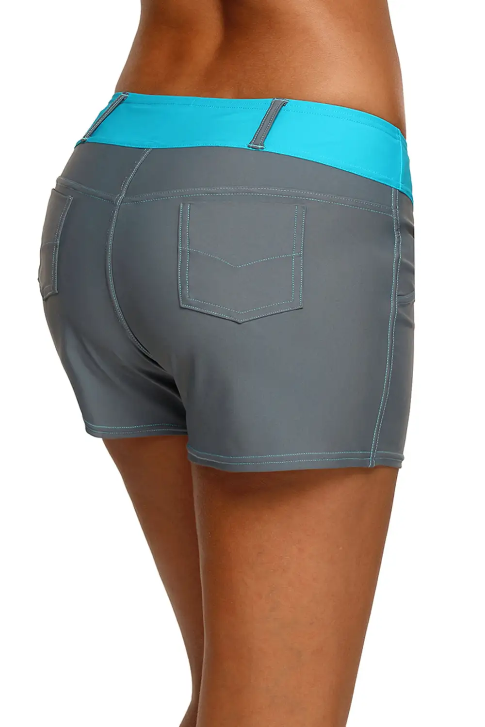 Swimwear Coral Waistband Faux Denim Sports Shorts