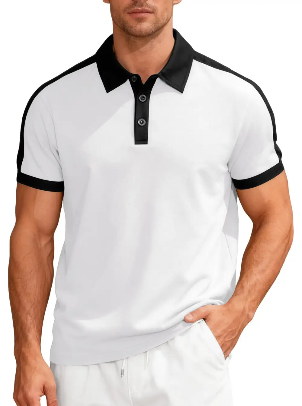 Vintage Contrast Trim Button Placket Polo Shirt