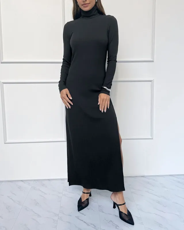 Neat Rib Turtleneck Dress