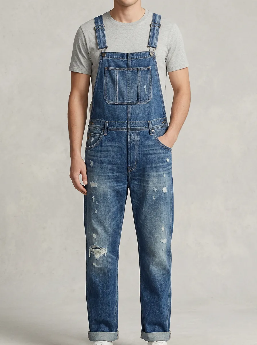 Men's Street Workwear Denim Bib Overalls