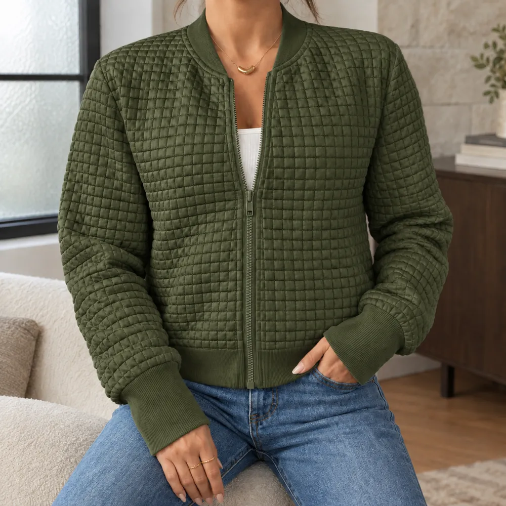 Quilted Ribbed Trim Jacket