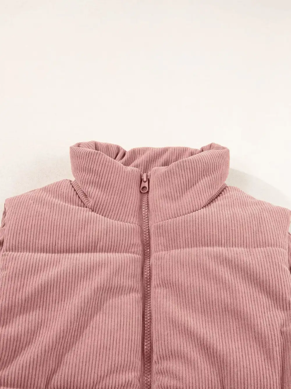 Corduroy Stand Neck Zipped Puffer Vest