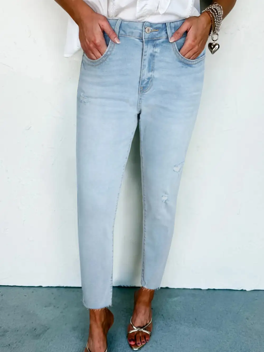 Mid Rise Skinny Distressed Denim Jeans