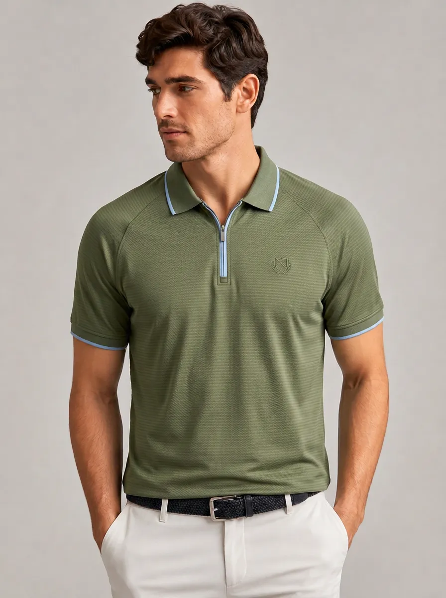 Men's Equestrian Lover Crest Logo Printed Quarter-Zip Polo Shirt
