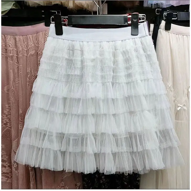 Polished High Waist Layered Mesh Short Skirt